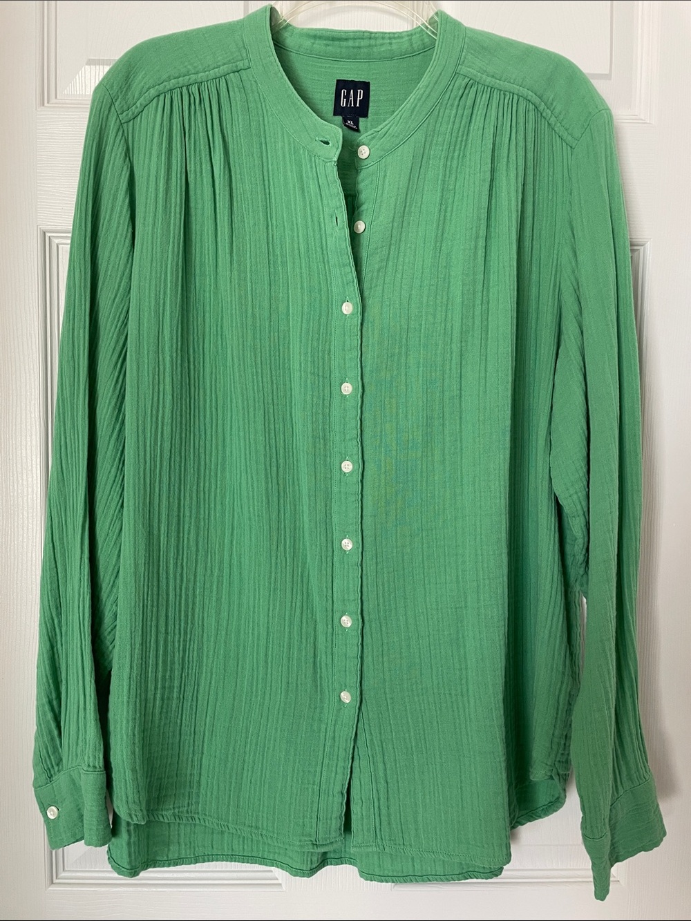Gap Long Sleeve Collarless Crinkle Gauze Top